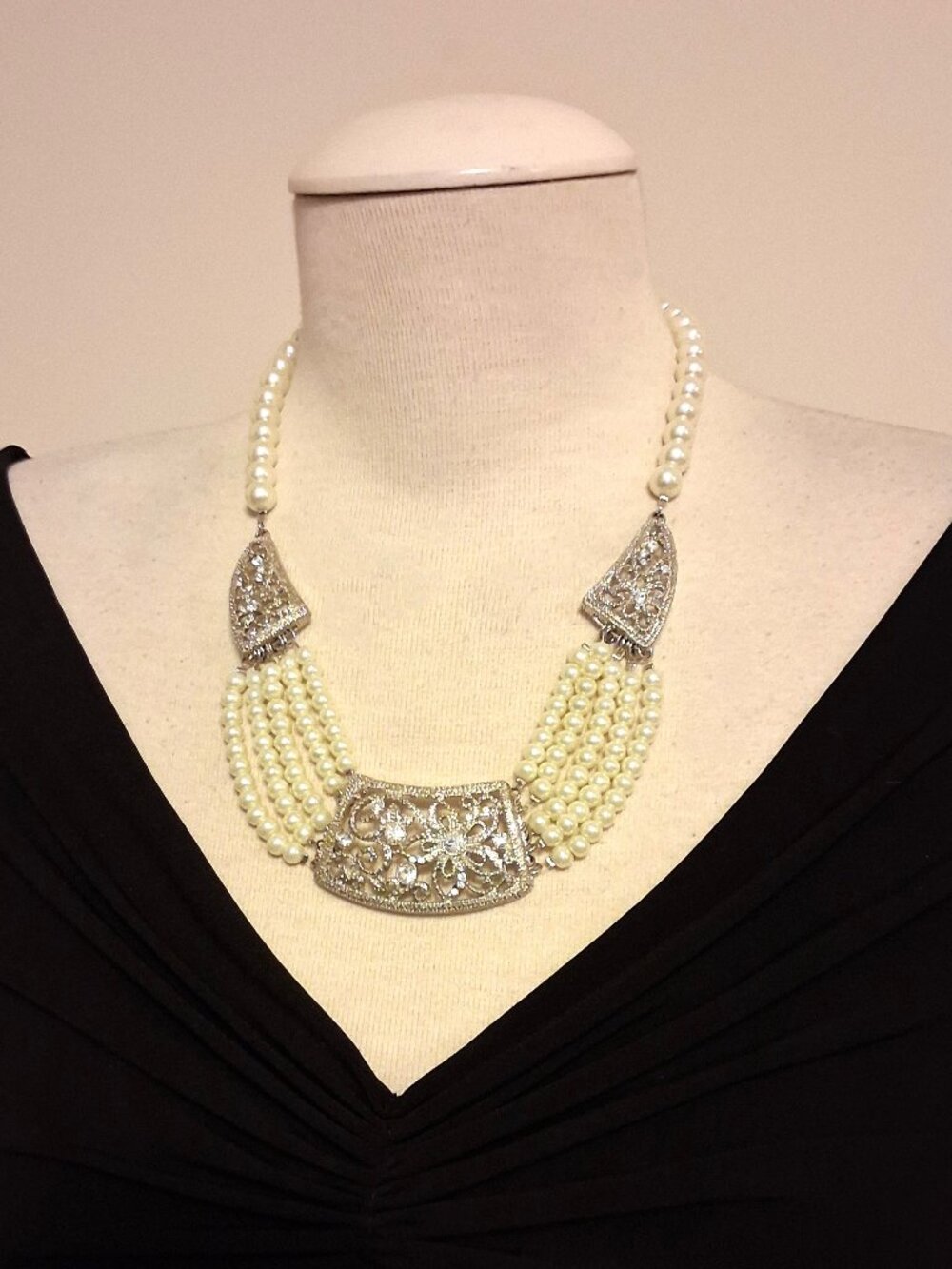 True Vintage Pearl Crystal Handmade Silver-Plated Pendant Necklace & Earrings